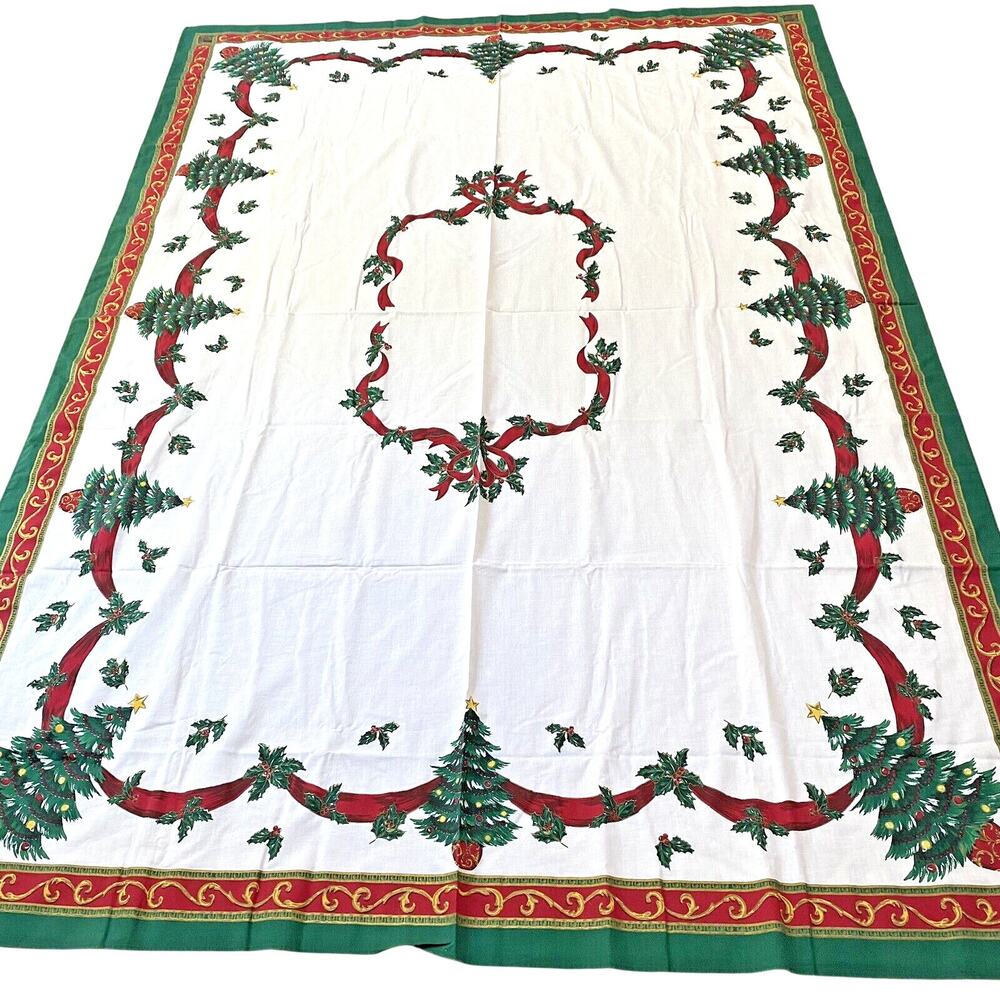 Christmas Tablecloth Cotton Blend Festive Holiday Table Cover Large Rectangle